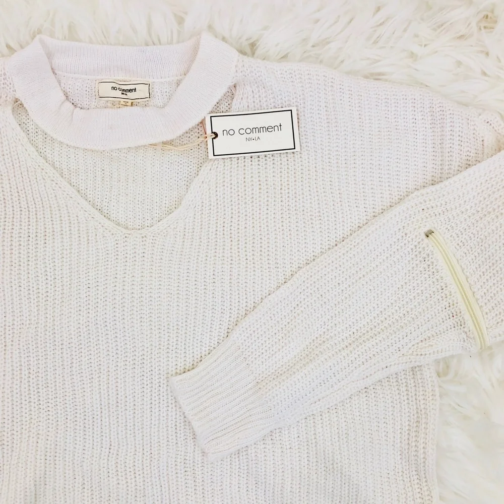No Comment NY LA Cream Ribbed Choker Sweater NWT M